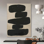 Stacked Black Shapes, "Black Monoliths" – Abstract Geometric Painting On Canvas PS0936