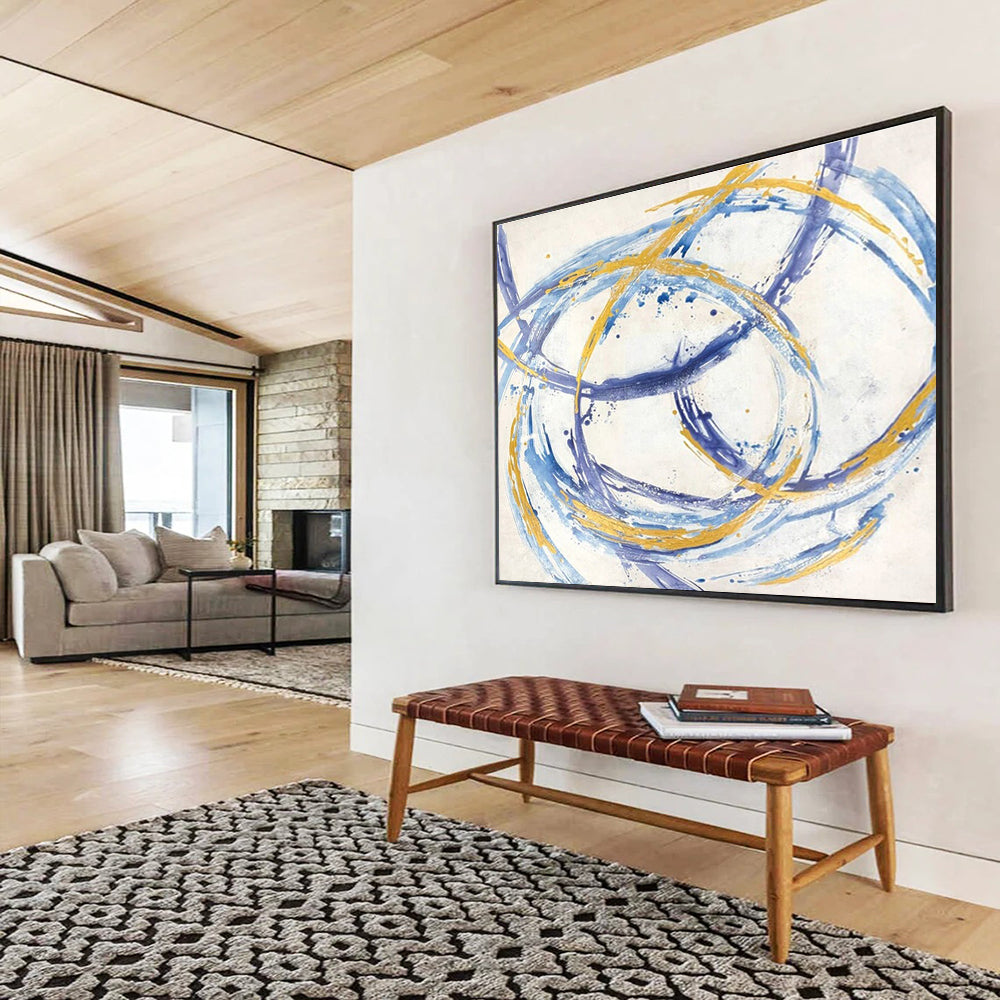 “Blue and Gold Swirl” - Abstract Expressionist Painting On Canvas DKS847