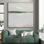 “Green - White Minimalist Strip” - Green, White Abstract Painting On Canvas PS0492