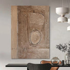 Brown with Subtle Carved Shape "Earthen Trace" Minimalist Sculptural Painting On Canvas PS1201