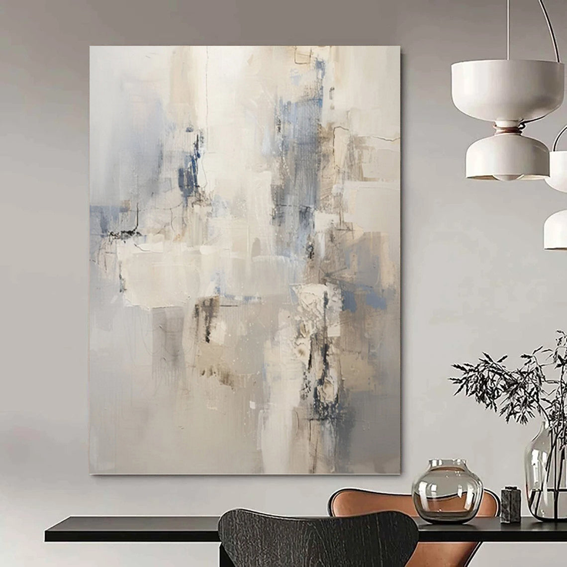 “Neutral - Toned Abstract Shapes” - Cubist Abstract Painting On Canvas PT1249