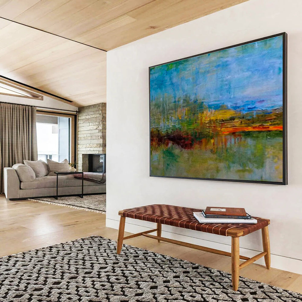 “Colorful Abstract Lakeview” - Vibrant Landscape Painting On Canvas DKS390