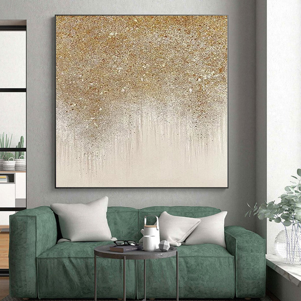 “Glistening Gold - Silver Abstract Drips” - Opulent Abstract Painting On Canvas PS0281