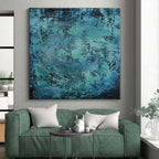 “Teal - Black Textured Abstraction” - Teal, Black Abstract Painting On Canvas PS0464