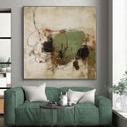 “Green - Black Line & Shape” - Green, Black, Brown Abstract Line Painting On Canvas PS0569