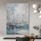Blue, Gray and White with Textured Layers "Coastal Mist" Abstract Landscape Painting On Canvas PS1117