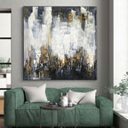 “Grey - Gold Abstract Urban Silhouettes” - Luxe Abstract Painting On Canvas PS0299