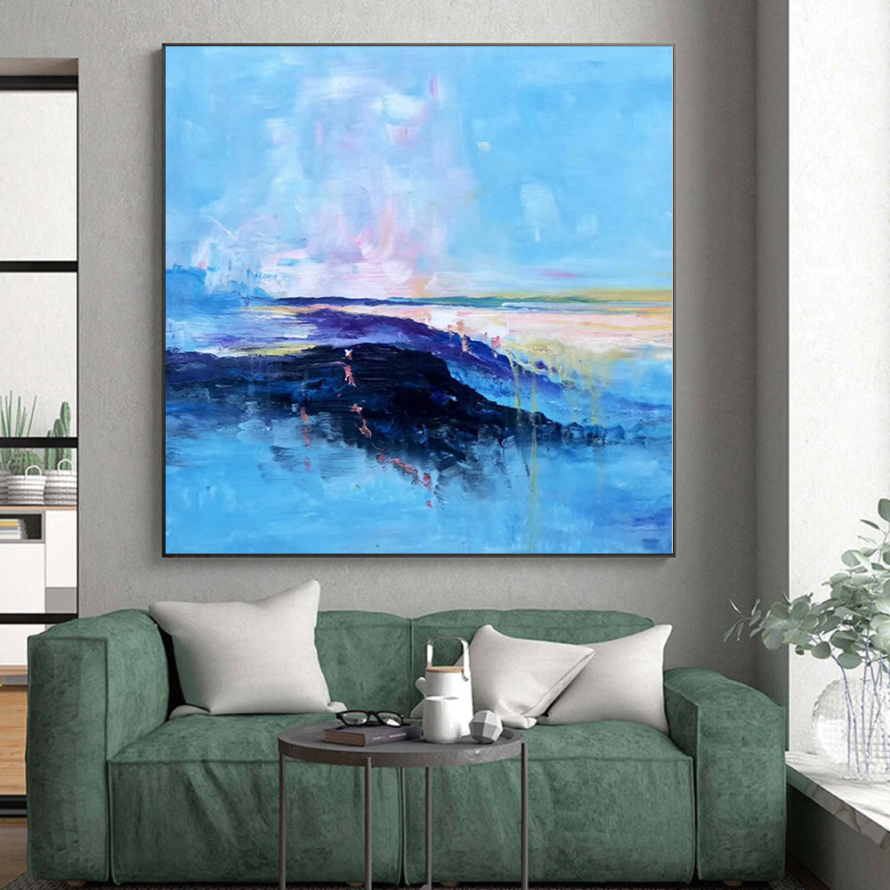 “Pastel - Blue Abstract Coastal Landscape” - Dreamy Landscape Painting On Canvas PS0326