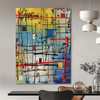 “Color - Blocked Abstract Grid” - Geometric, Bold - Hued Painting On Canvas PT1582