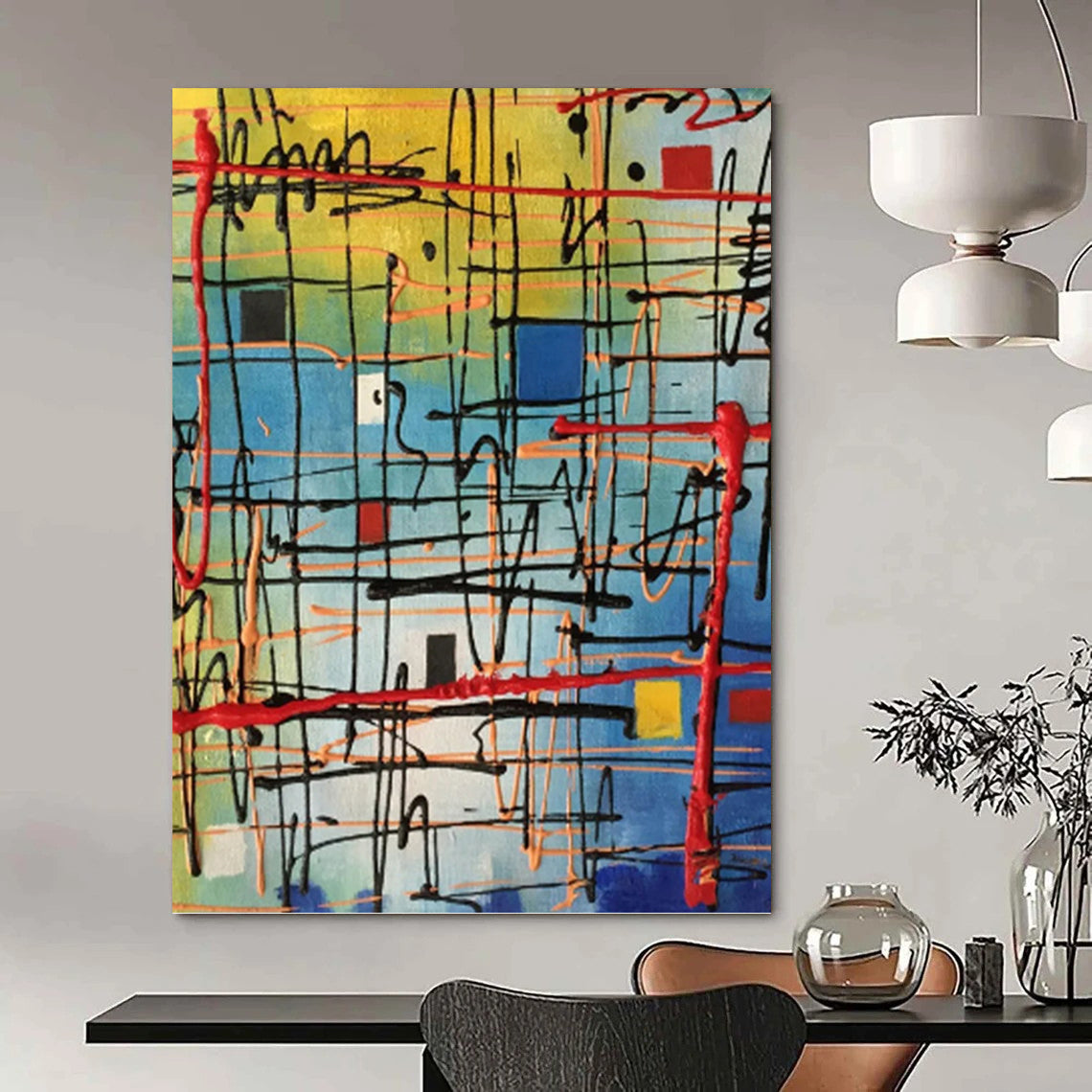“Color - Blocked Abstract Grid” - Geometric, Bold - Hued Painting On Canvas PT1582