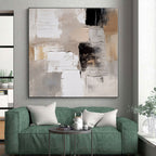 “Neutral - Black Textured Abstract” - Beige, Gray, White, Black Textured Abstract Painting On Canvas PS0442