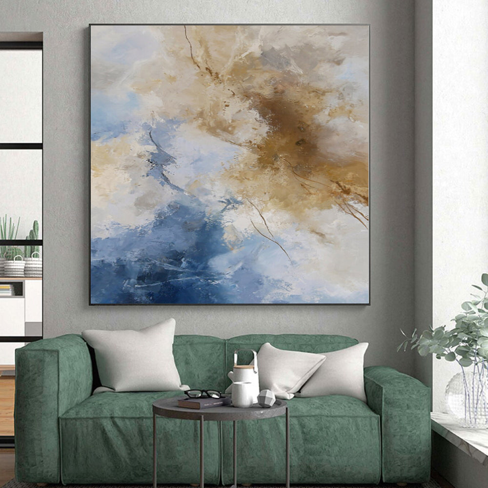 “Blue - Beige Abstract with Delicate Lines” - Serene Abstract Painting On Canvas PS0260
