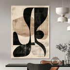 Beige, Black with Layered Shapes "Retro Collage" Abstract Painting On Canvas PS1420