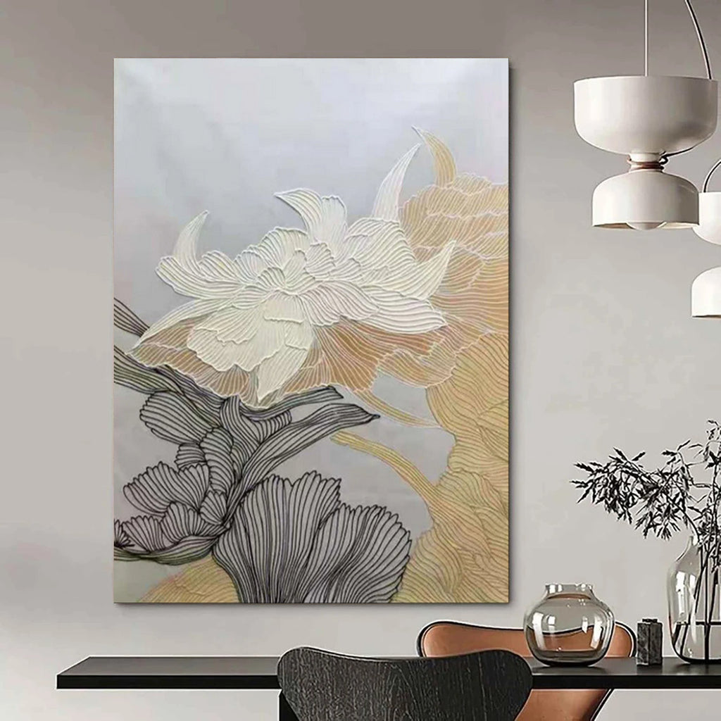 “Line - Detailed Floral Abstract” - Contemporary Floral Painting On Canvas PT1958