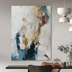 “Blue, Gold and White Abstract” - Coastal Luxe Painting on Canvas PT1010