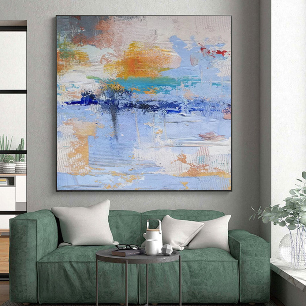 “Soft Blue - Orange Abstract Blend” - Gentle Abstract Painting On Canvas PS0224