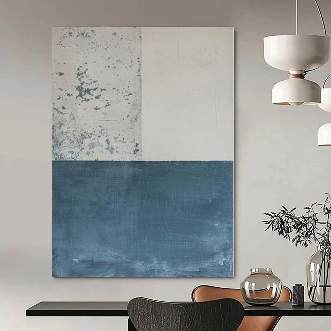 “Blue - Gray - White Textured Minimalist” - Serene Abstract Painting On Canvas PS0139