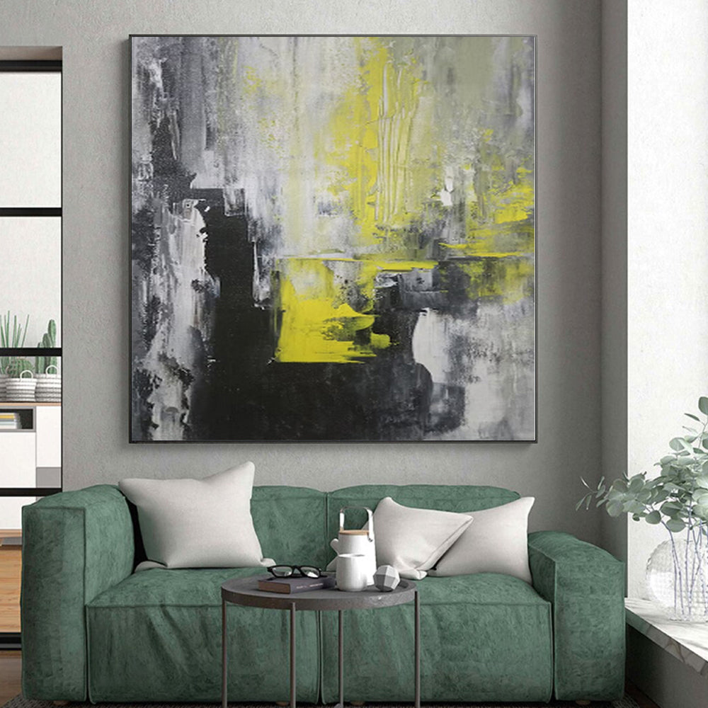 “Gray - Yellow Abstract Urban” - Industrial Abstract Painting On Canvas PS0063
