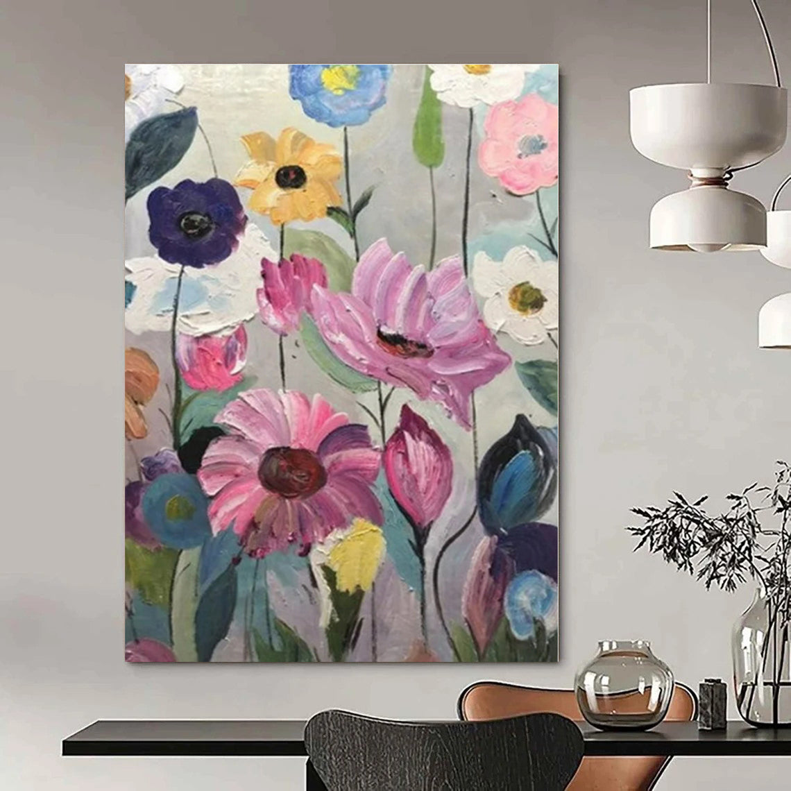 Colorful Flowers with Textured Petals "Blooming Textures" Impressionist Painting On Canvas PS1306