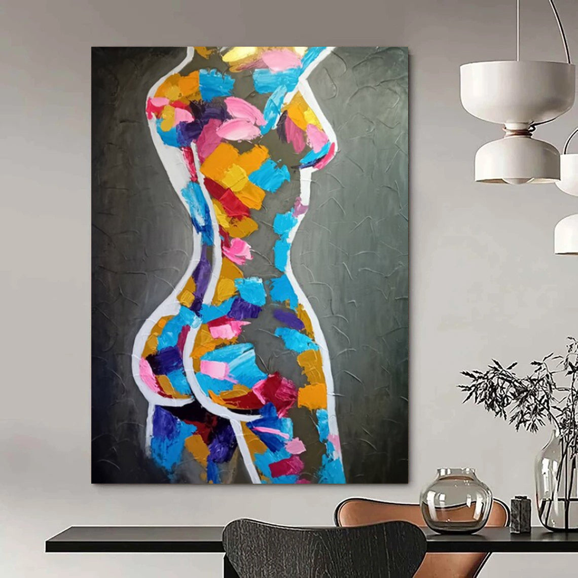 “Colorful Abstract Female Form” - Cubist - Inspired Acrylic Painting On Canvas PT2188