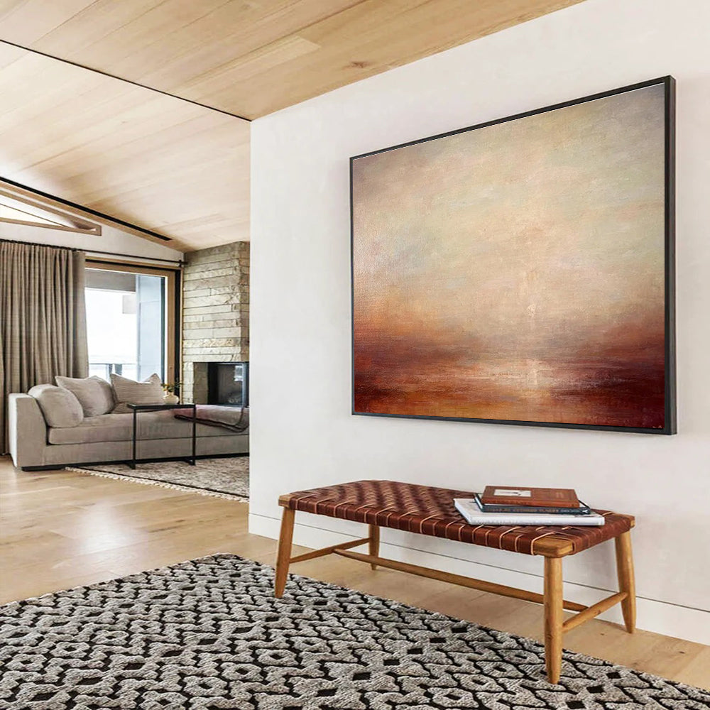 “Soft Sunset Gradient” - Beige, Orange & Brown Landscape, Impressionistic Oil Painting On Canvas DKS775