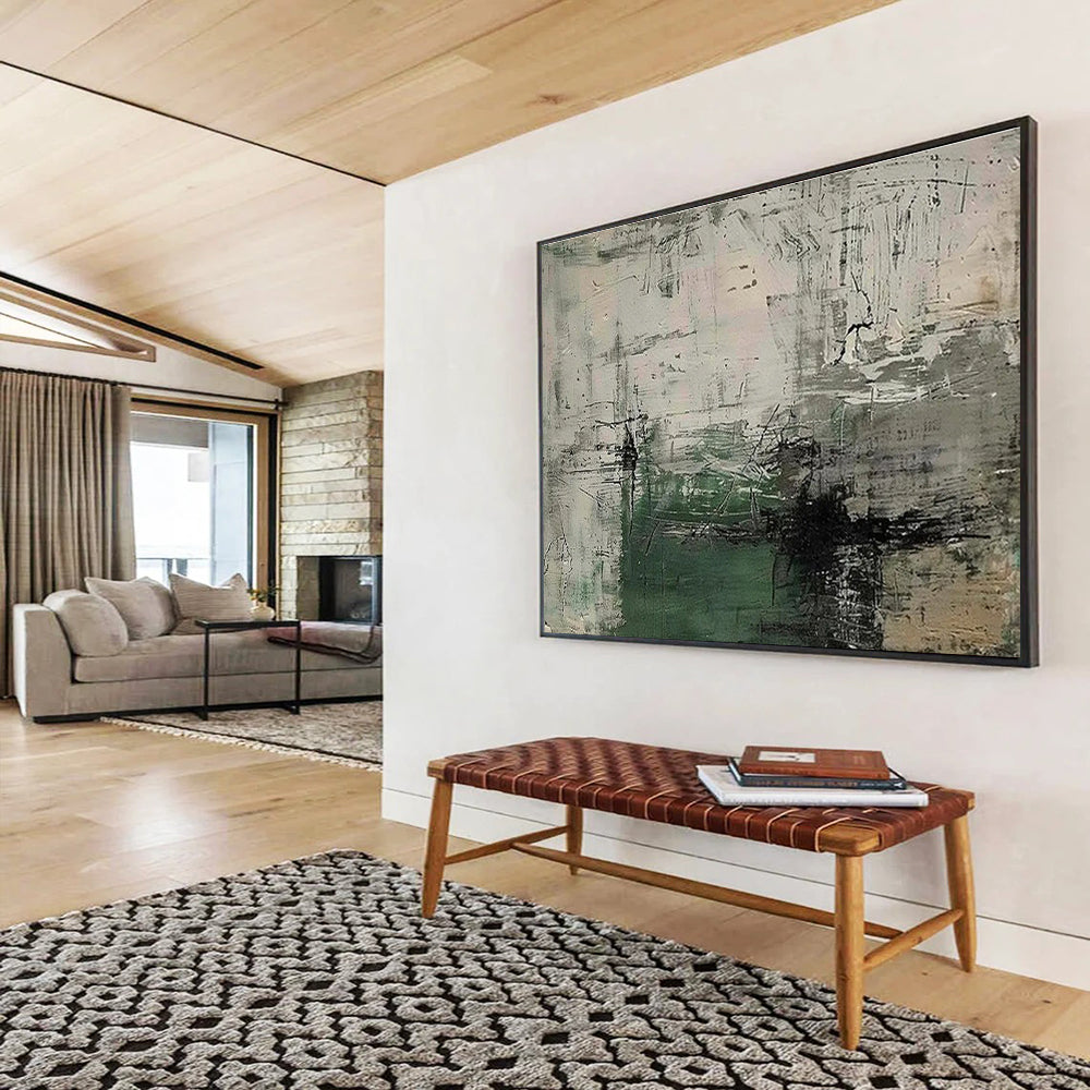 Grey and Green Abstract Layers Abstract Expressionist Painting On Canvas DKS151