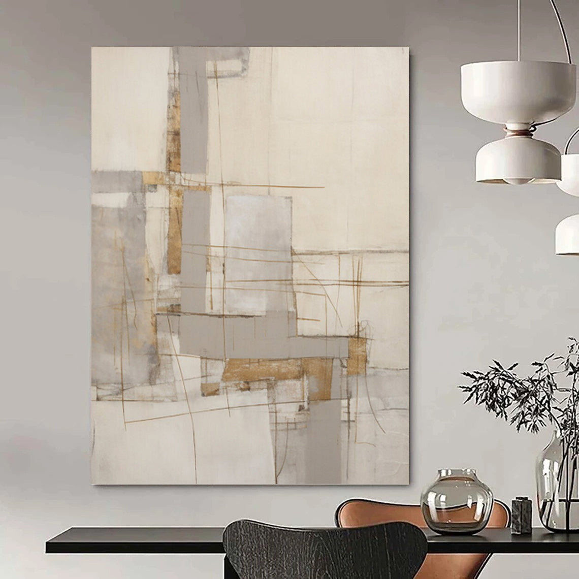 “Neutral Line - Geometric Abstract” - Minimalist Abstract Painting On Canvas PT1322