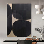 “Black - Beige Circular Geometric” - Contemporary Abstract Painting On Canvas PS0137