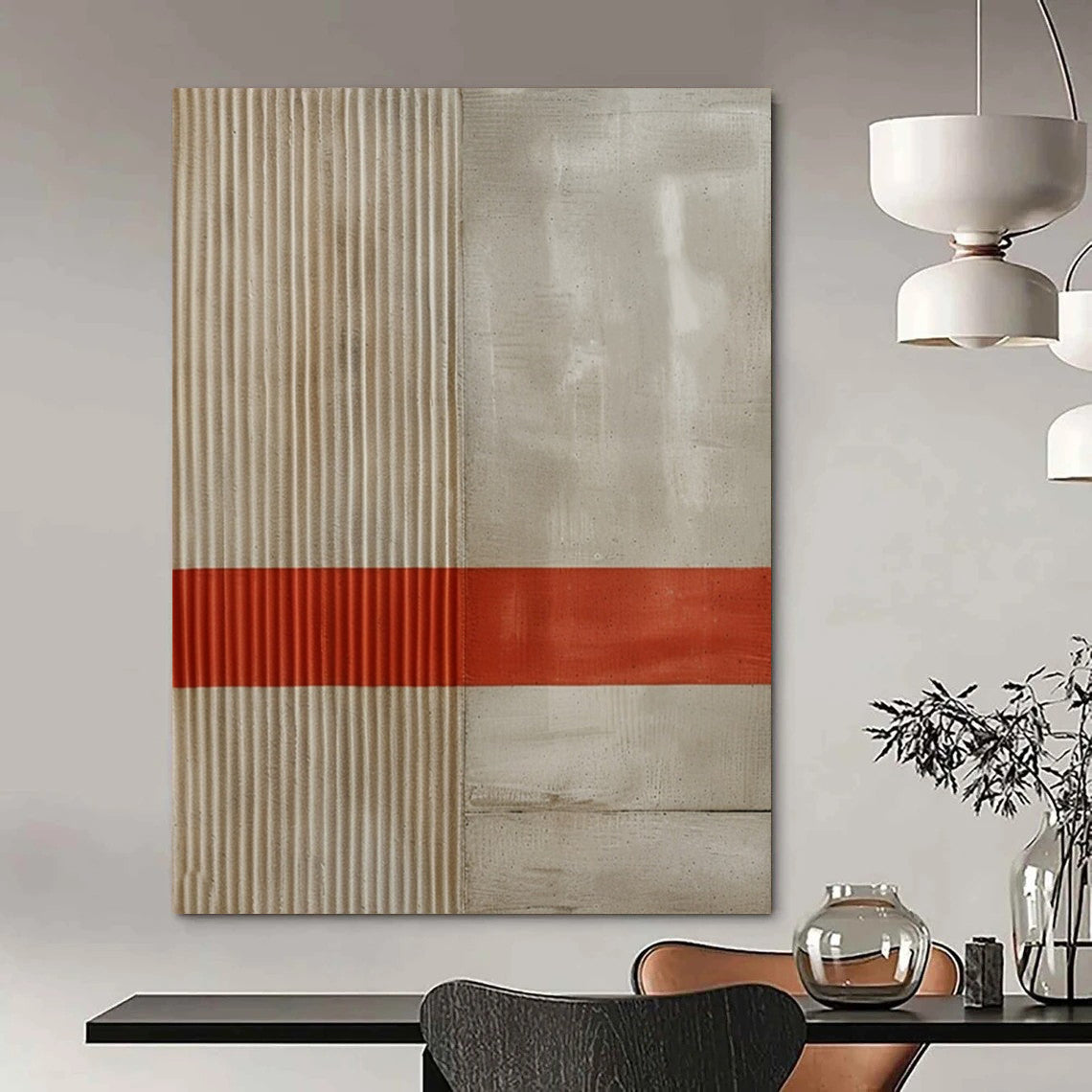 “Beige - Gray Minimalist Lines” - Minimalist Abstract Painting On Canvas DS007
