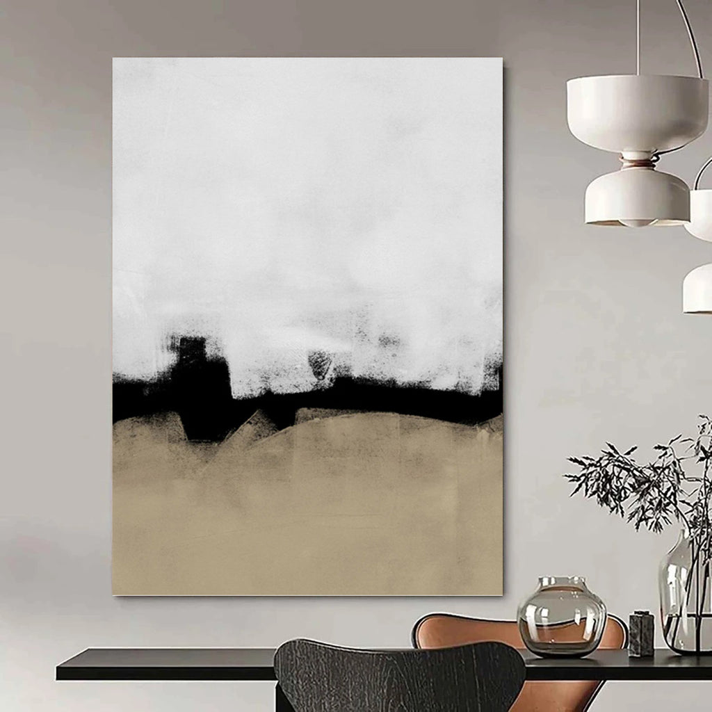 “Black - White - Beige: Minimalist Abstract” - Understated Modern Art On Canvas PT0965