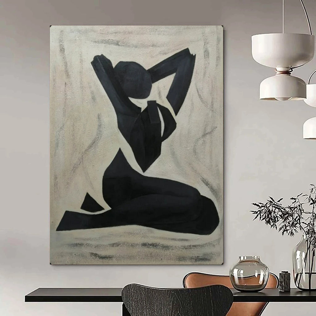 “Black Abstract Figure” - Geometric Acrylic Painting On Canvas PT2164