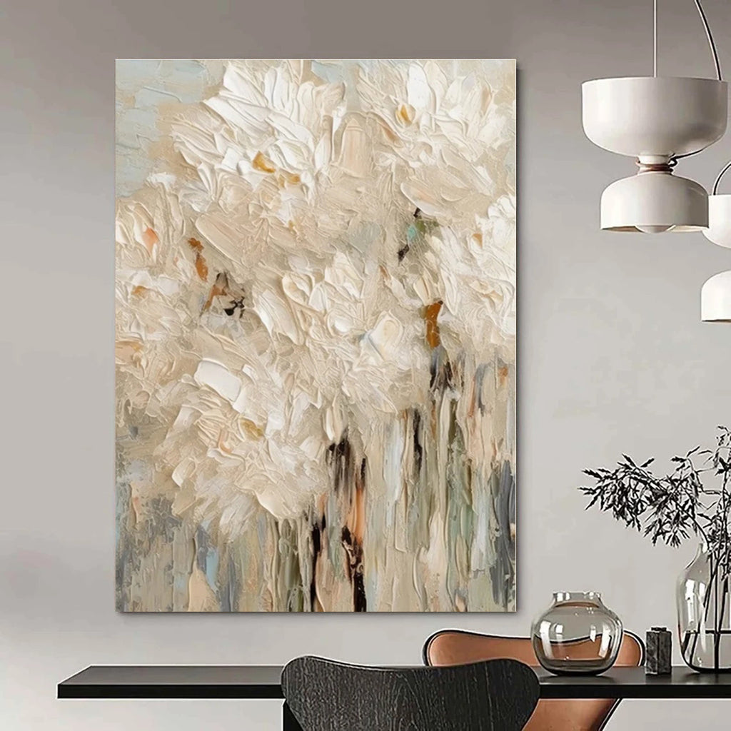 White Flowers with Textured Petals "Textured Blooms" Impressionist Painting On Canvas PS1330