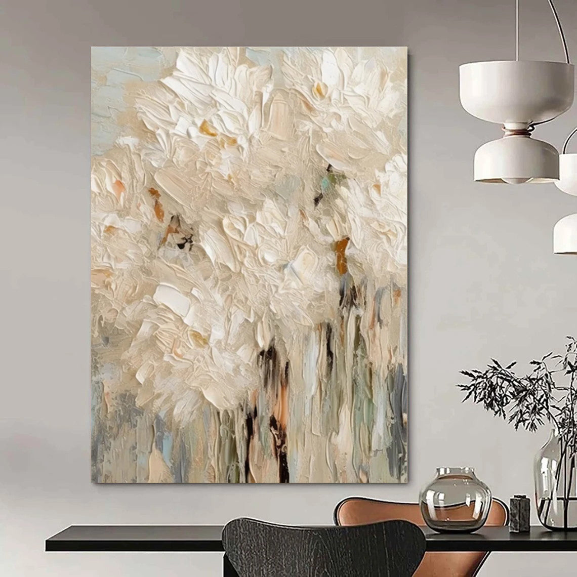 White Flowers with Textured Petals "Textured Blooms" Impressionist Painting On Canvas PS1330