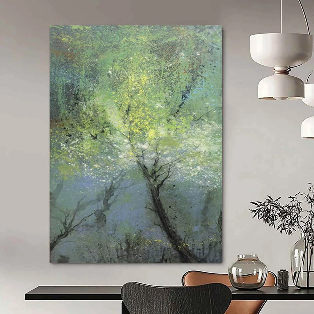 “Dreamy Green Forest Landscape” - Misty Woodland with Subtle Light Painting On Canvas DS247