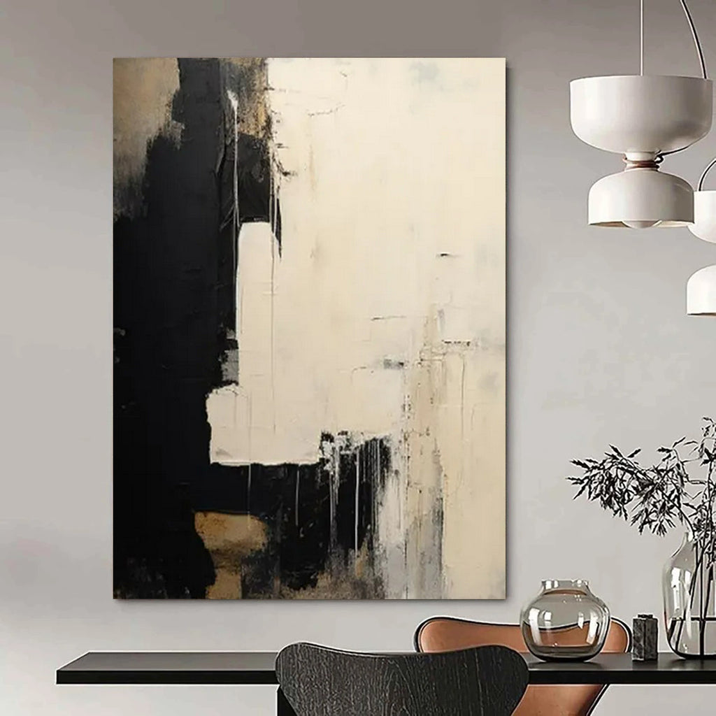“Black and White Abstract Drama” - Abstract Expressionist Painting On Canvas PT2362
