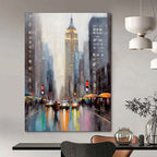 “Moody Impasto City Street with Iconic Building” - Impasto Cityscape Painting On Canvas PT1912