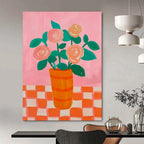 “Pink and Orange Floral Still - Life” - Pop Art - Inspired Painting On Canvas PT2258