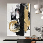 “Black & Gold Dynamic” - Bold Strokes & Metallic Accents Painting On Canvas DS146