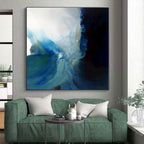 “Blue - Black Abstract Fluidity” - Blue, Black, White Abstract Fluid Painting On Canvas PS0587