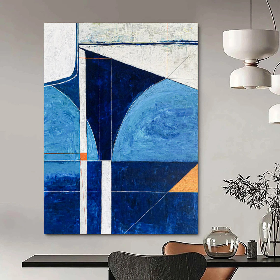 “Blue and White Geometric Precision” - Geometric Abstract Painting On Canvas PT2372