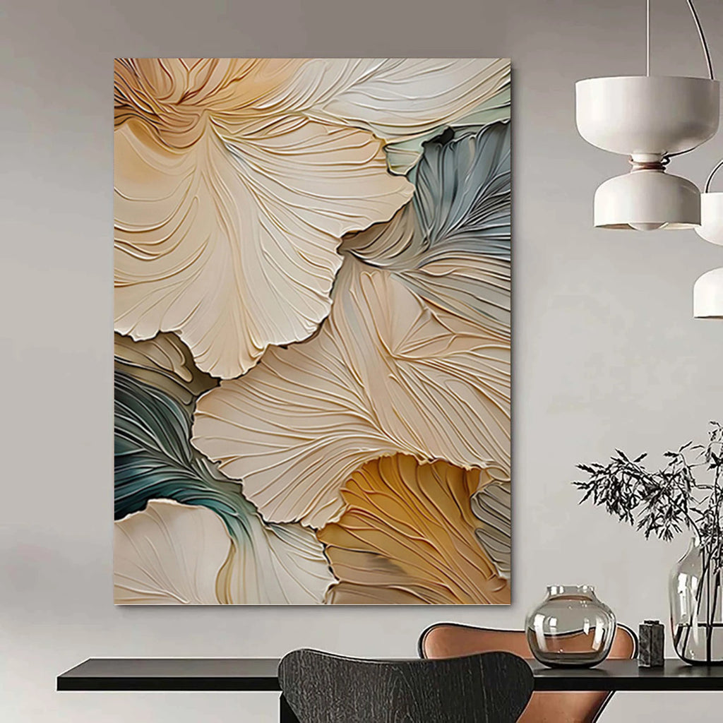 “Beige - Gray - Green Floral Relief” - 3D - Inspired Floral Painting On Canvas PT1385