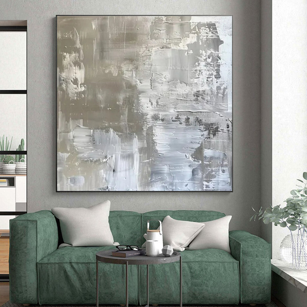 Gray & White Textured Abstract "Concrete Serenity" Painting On Canvas PS0852
