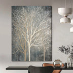 “Gray - Toned Bare Tree Silhouettes” - Abstract Winter Painting On Canvas PT1887