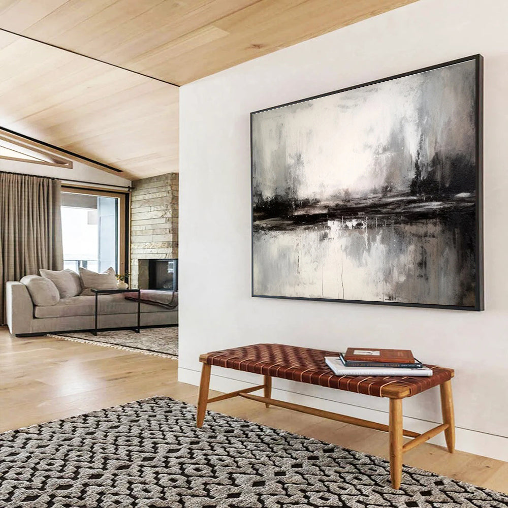 Black and White Abstract Reflection Modern Abstract Painting On Canvas DKS153