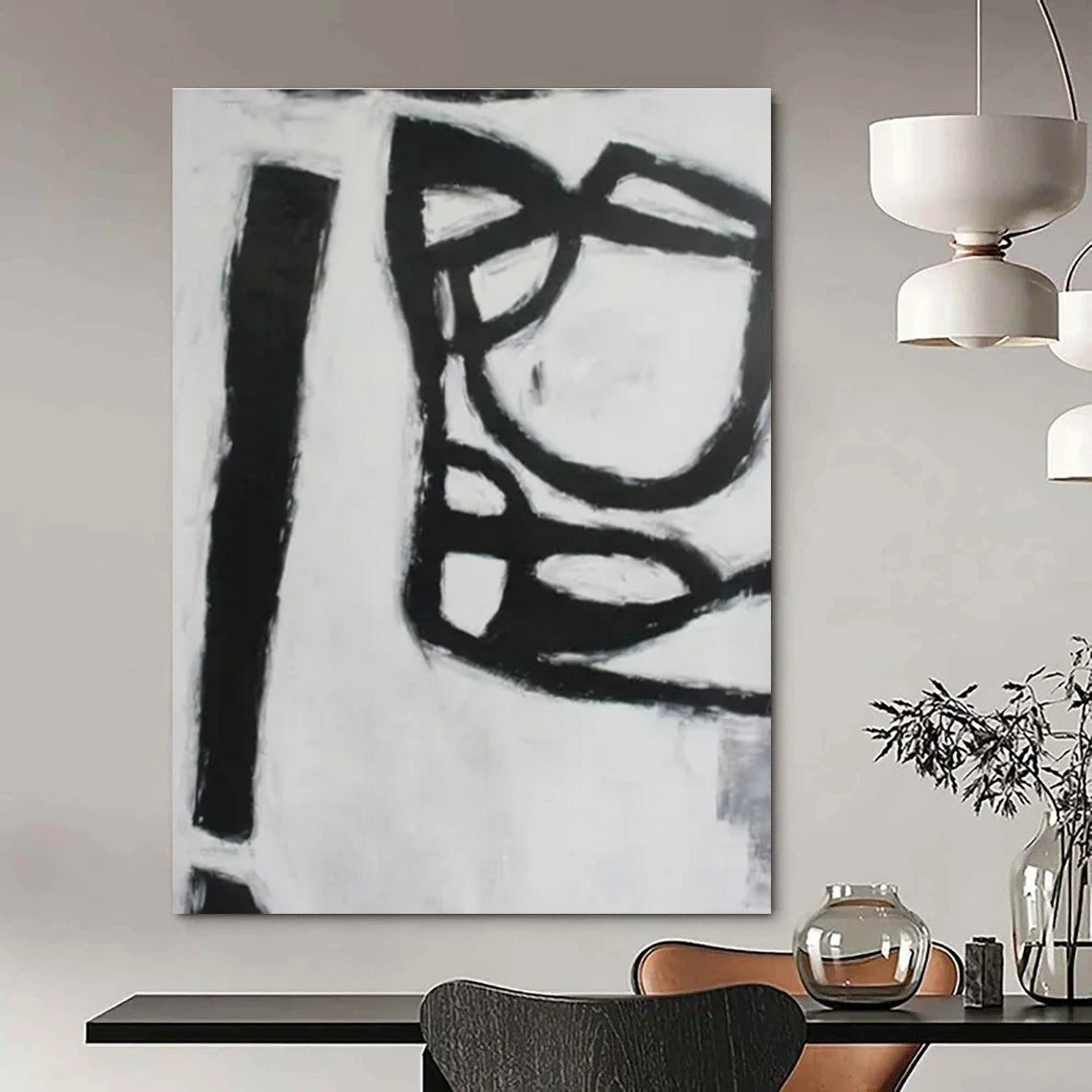 Black, White with Bold Strokes "Minimalist Roar" Abstract Painting On Canvas PS1415