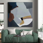 “Blue - Grey - Gold Abstract Geometric Shapes” - Chic Abstract Painting On Canvas PS0373
