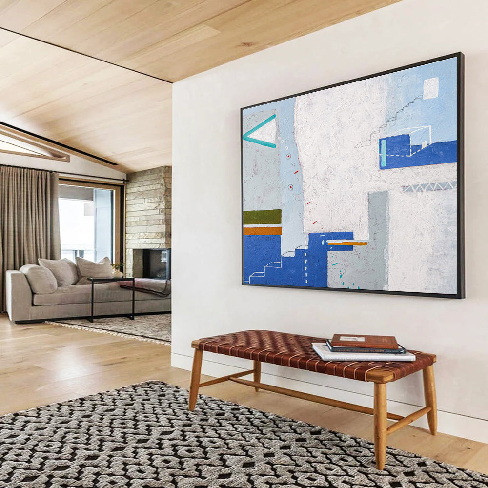 “Blue and White Geometric Abstract” - Abstract Painting on Canvas DKS571