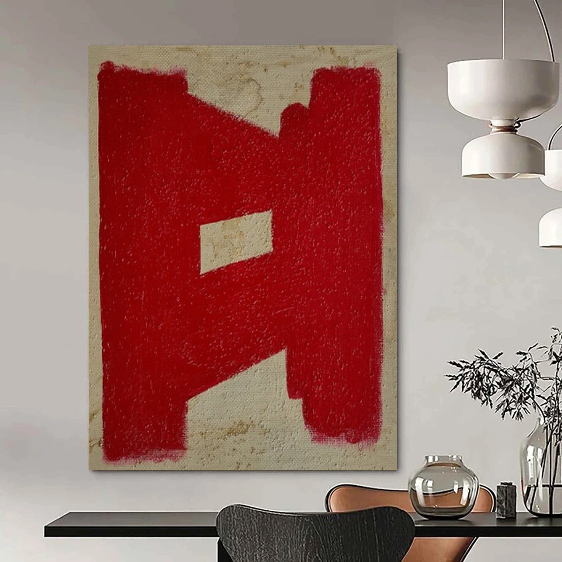 Red and Beige, "Bold Mark" – Minimalist Abstract Painting On Canvas PS0992