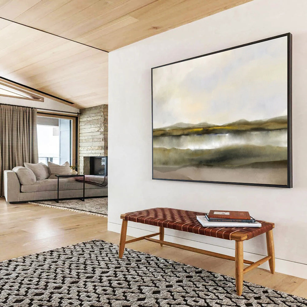 Muted Landscape with Yellow Accents - Subtle Landscape Painting On Canvas DKS356