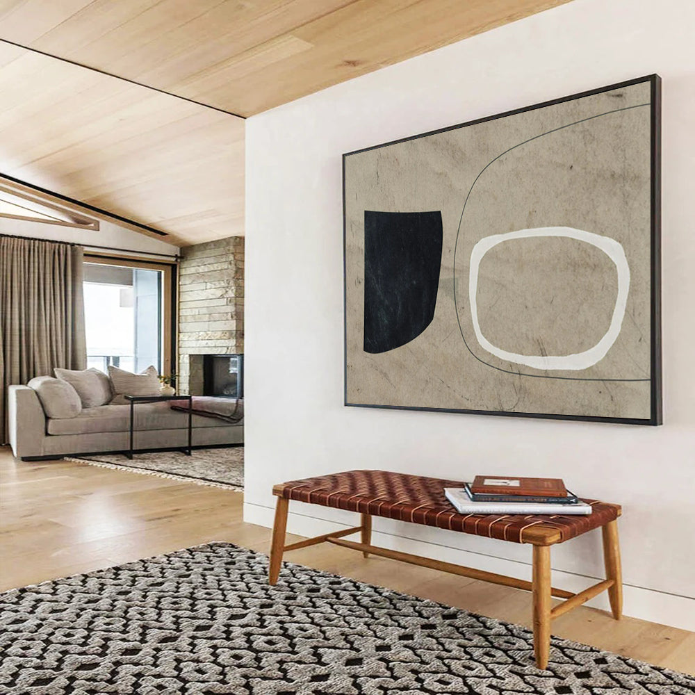 “Minimalist Black, White, and Beige Shapes” - Geometric Abstract - Painting On Canvas PT1789